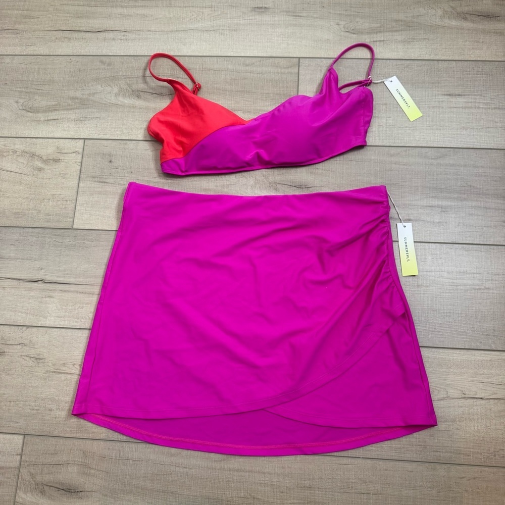 NWT Summersalt Swimsuit Set Swim Skirt Marina Top 14 XL Pink Orange Beach